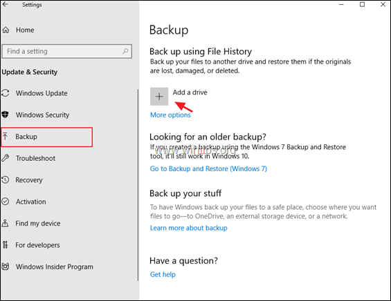 Add a drive - file history