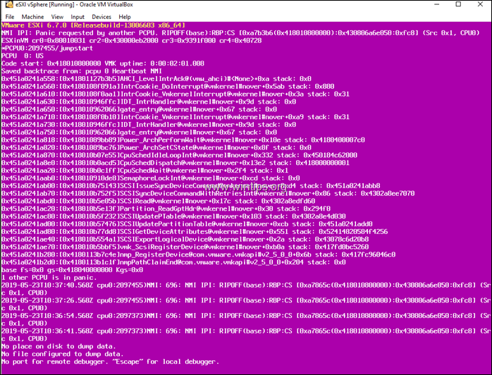 FIX PSOD: VMWare ESXi NMI IPI Panic richiesto da un'altra PCPU in VirtualBox.