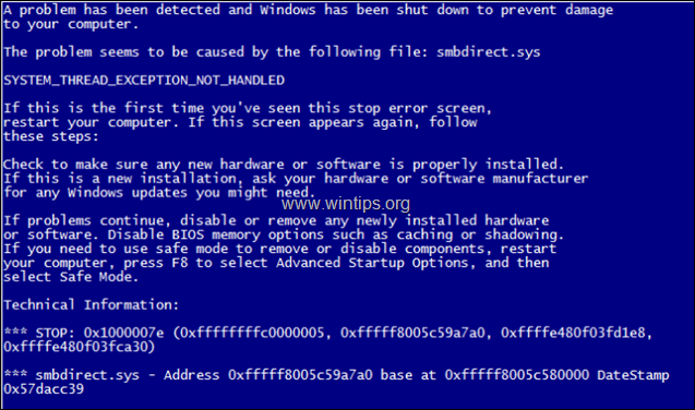 FIX BSOD 0x1000007e SYSTEM THREAD EXCEPTION NOT HANDLED caused by SMBDIRECT.SYS 