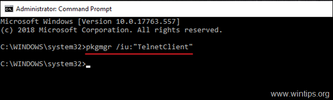 Enable Telnet Client command in Windows 10 