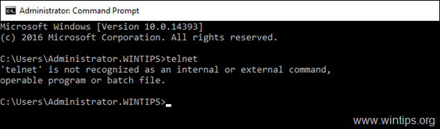 fix Telnet is not recognized as an internal or external command - Server 2012/2016/2019