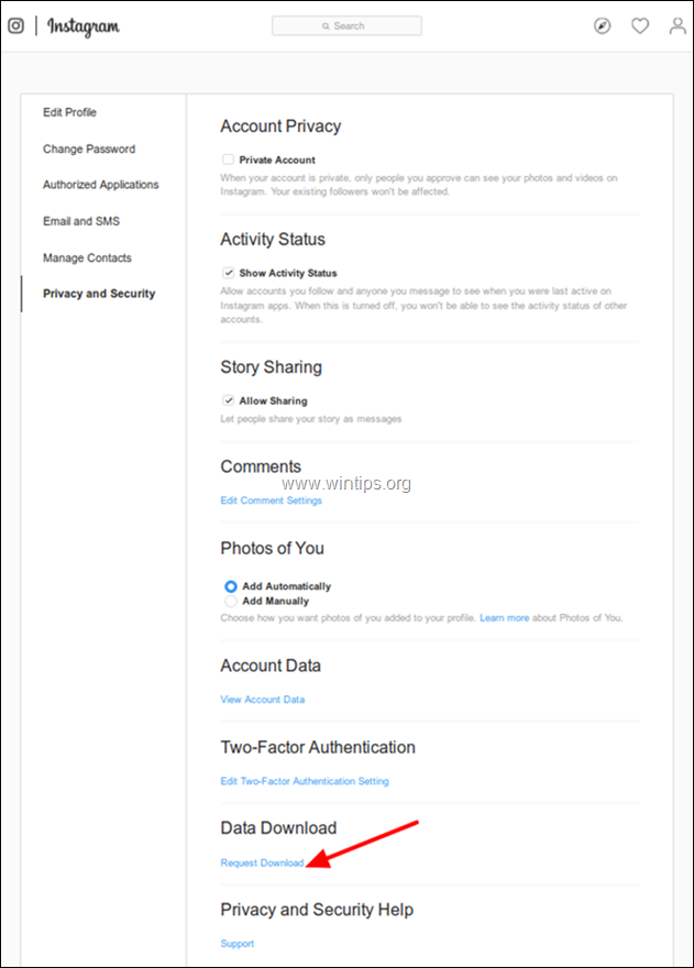 Backup Instagram account data
