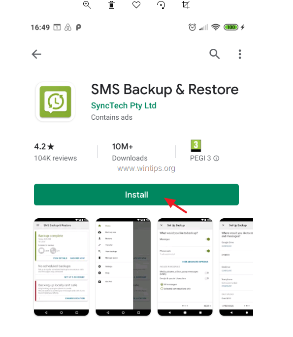 how to set up on android sms backup app
