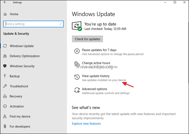 View Update History Windows 10