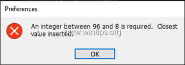 FIX An integer between 96 and 8 is required in Photoshop