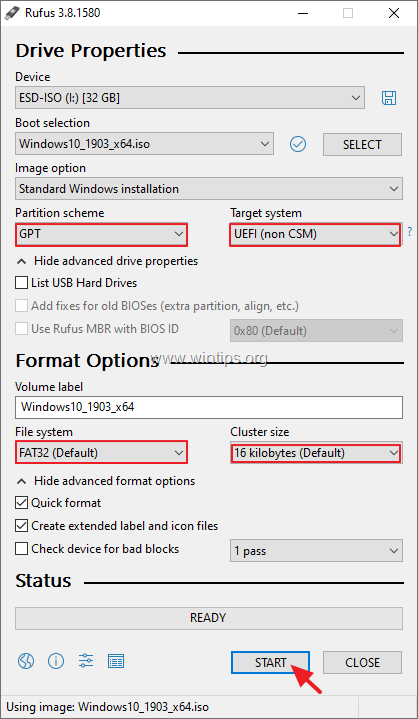 På jorden Kaptajn brie dialekt How Create a Windows 10 USB Installation Media using RUFUS utility. -  wintips.org - Windows Tips & How-tos