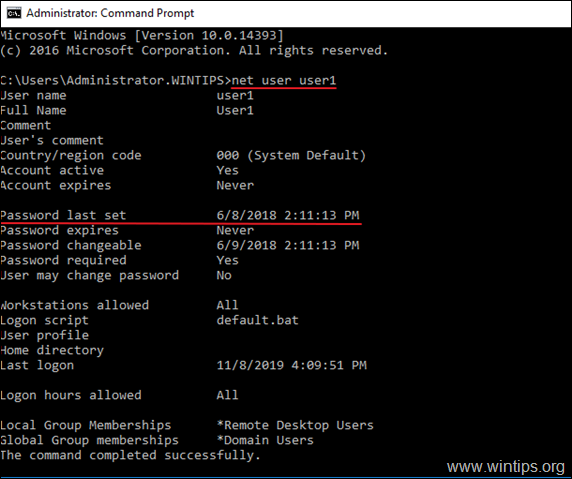 Check password change command prompt