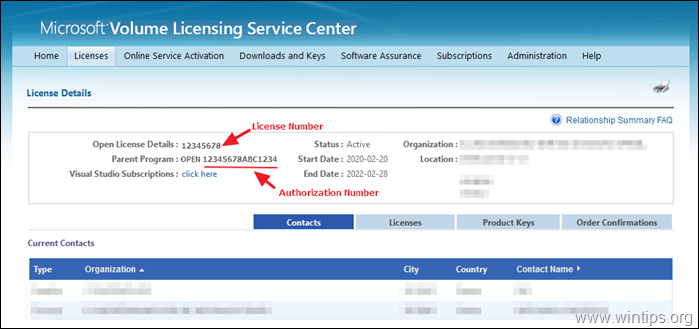 How to View the RDS CALS Authorization Number and License Key in VLSC