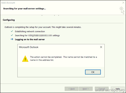 FIX: The action cannot be completed. The name cannot be matched to a name in the address list in Outlook & O365 