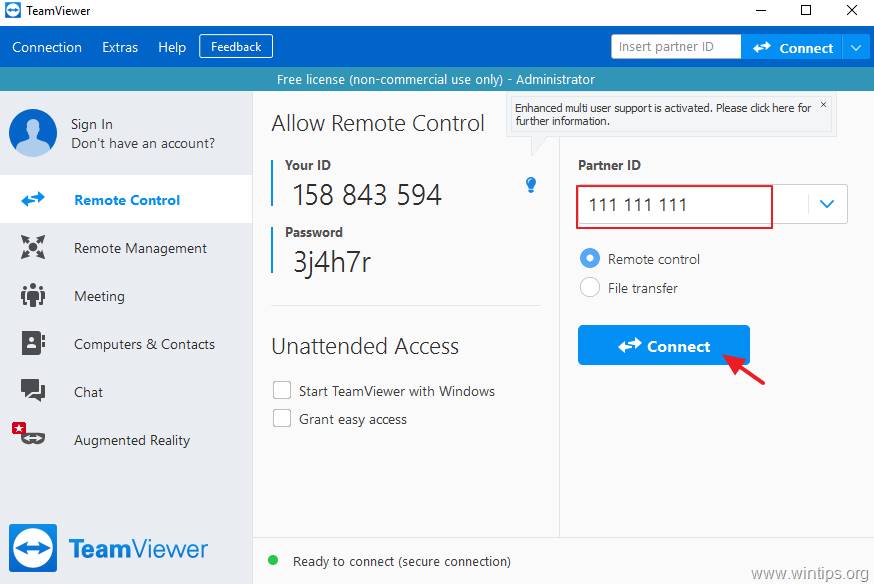 in teamviewer free can i see when computers connected log