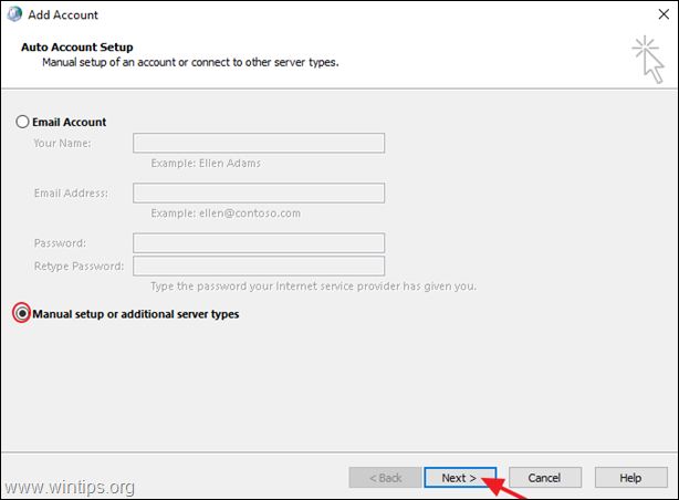 Add an account manually in Outlook
