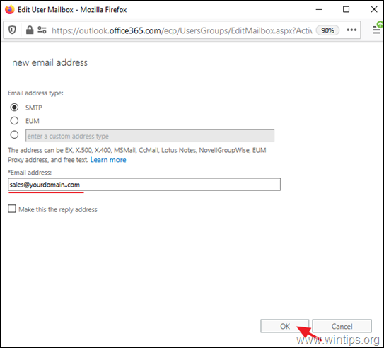 Create email alias for Office 365 user