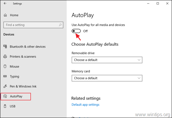 Turn off AutoPlay in Windows 10