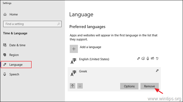 Disable Windows 10 language