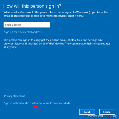 Create a new local account in Windows 10