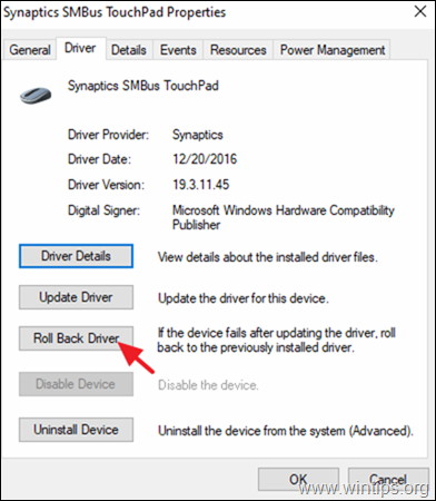 Roll back the Windows 10 driver