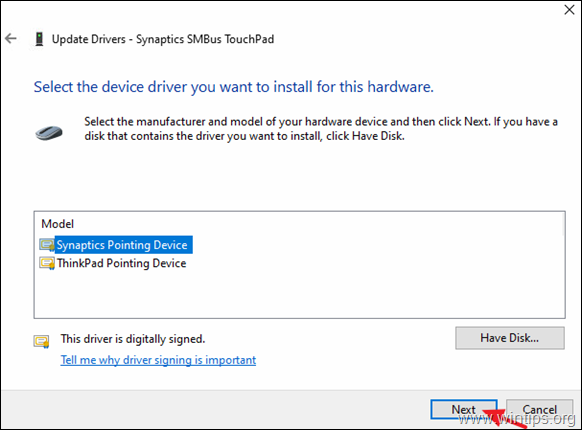 restore touchpad settings windows 10
