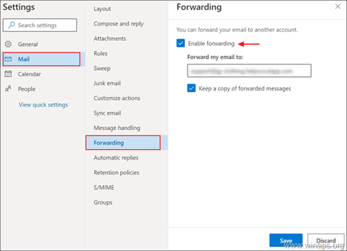 Turn on forwarding in Outlook for the web