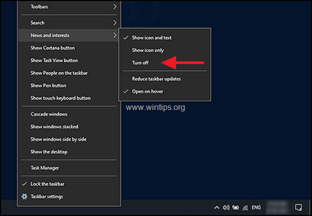 Turn off News and Interests in Windows 10