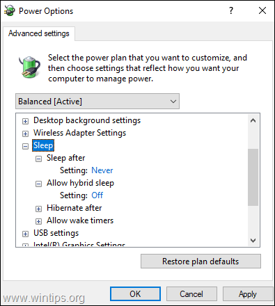 Turn off Windows 10 sleep mode