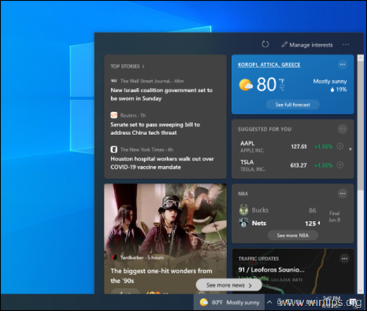 How to turn off Windows 10 news and features.