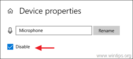 Turn off the microphone in Windows 10