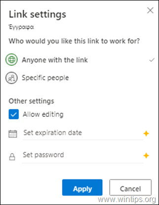 Change sharing permissions on OneDrive