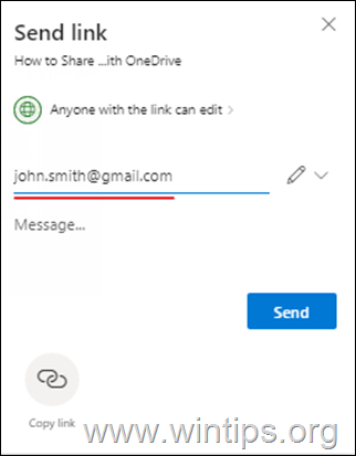 Send Link to OneDrive Shared Files