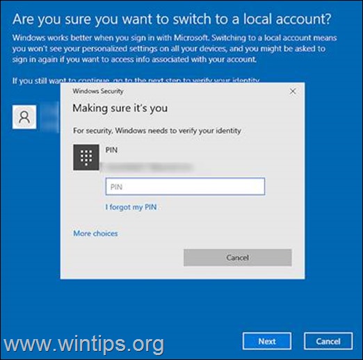 How to switch a Microsoft account to a local account in Windows 10.