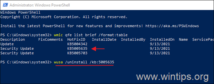 How to uninstall Windows Updates from PowerShell
