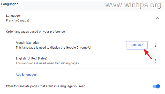Display Google Chrome in another language