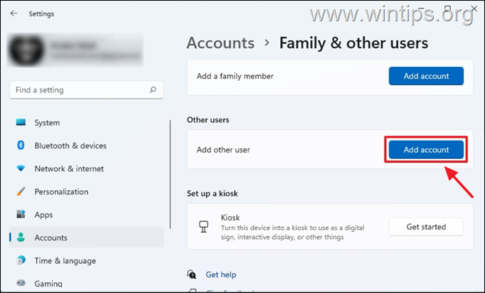 Add account Windows 11