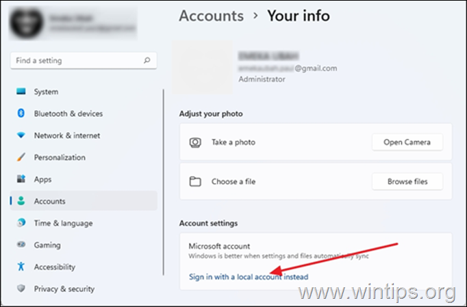 Sign in to local account instead - Windows 10/11