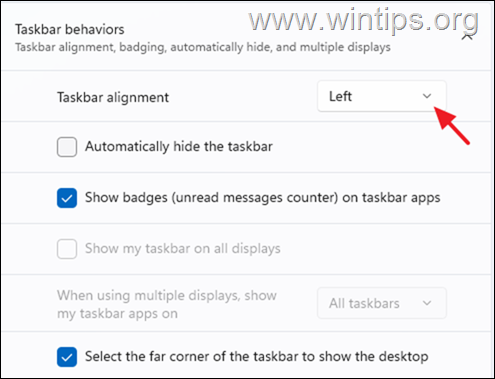 Align the taskbar Windows 11