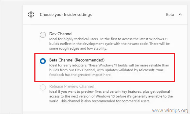 Windows insider Beta Channel