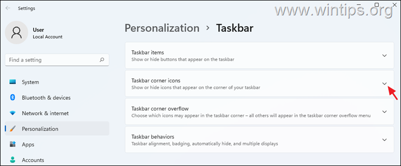 Taskbar corner icons Windows 11