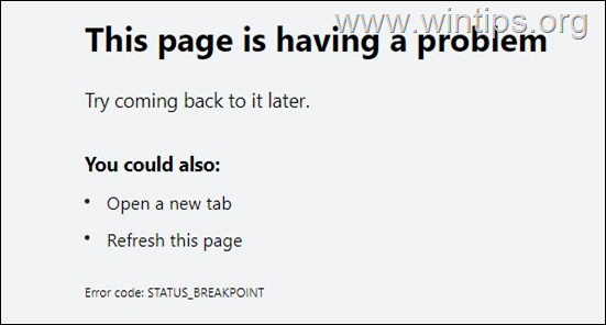 Fix STATUS BREAKPOINT error in Chrome or Edge