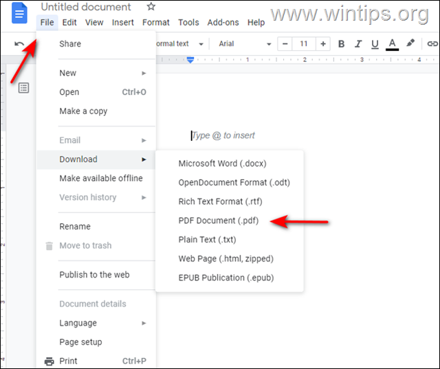 Save the document as a PDF to Google Drive
