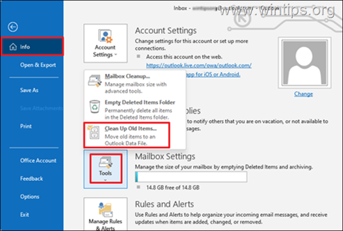 Clean up old Outlook items