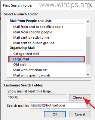 Delete large mail in Outlook