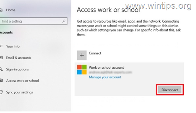 Remove Work or School Accounts Windows 10