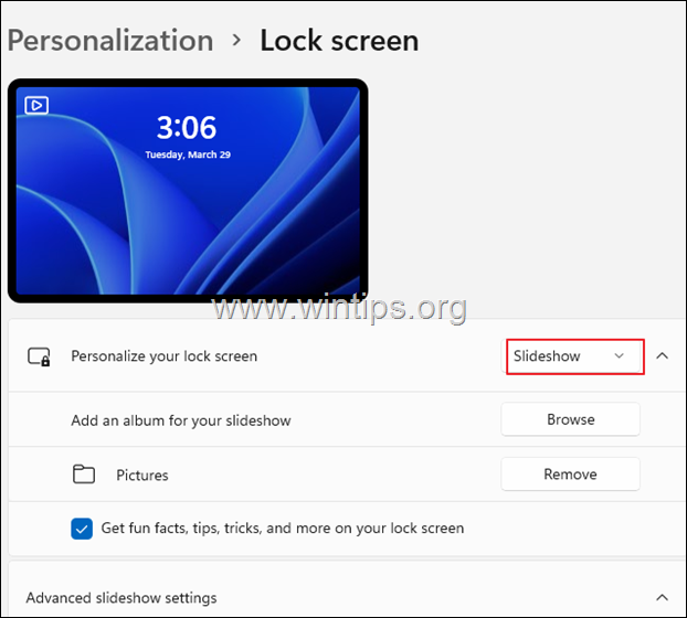 Set Slideshow as Lock Screen Background Windows 11