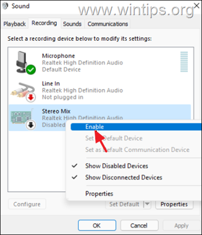 Turn on Stero Mix Windows 11
