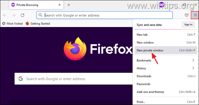 Firefox's new private window