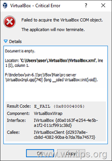 FIX VirtualBox document is empty 0x80004005