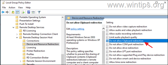 Remote Desktop Clipboard Redirection Policy