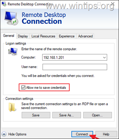 allow to save credentials in remote desktop