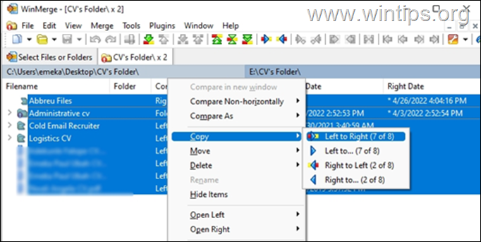 How to synchronize folders - WinMerge