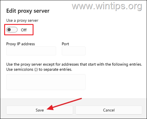 Disable Proxy Server Windows 10/11