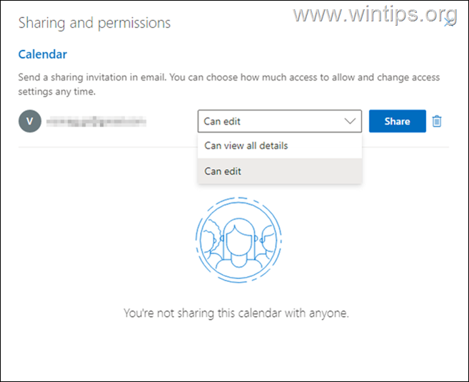 Outlook for the web calendar sharing permissions